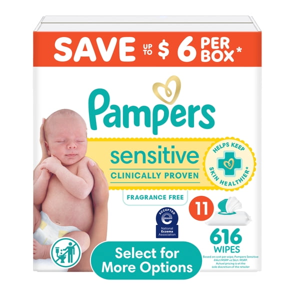 Pampers Sensitive Baby Wipes Unscented, 11 Pack, 616 Total Count (Select for More Options)