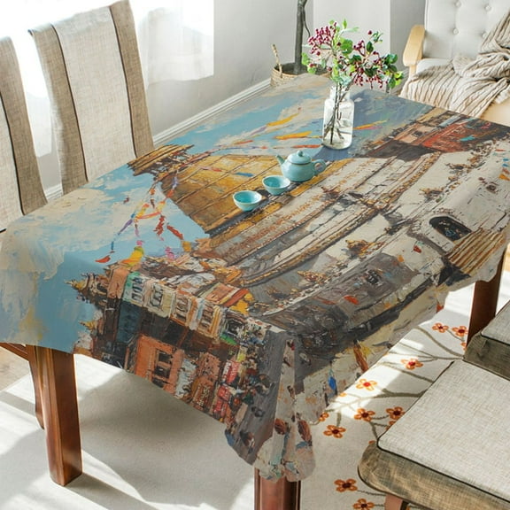 BZSMCE Square Tablecloth Swayambhunath Tower Pattern Tableclothes