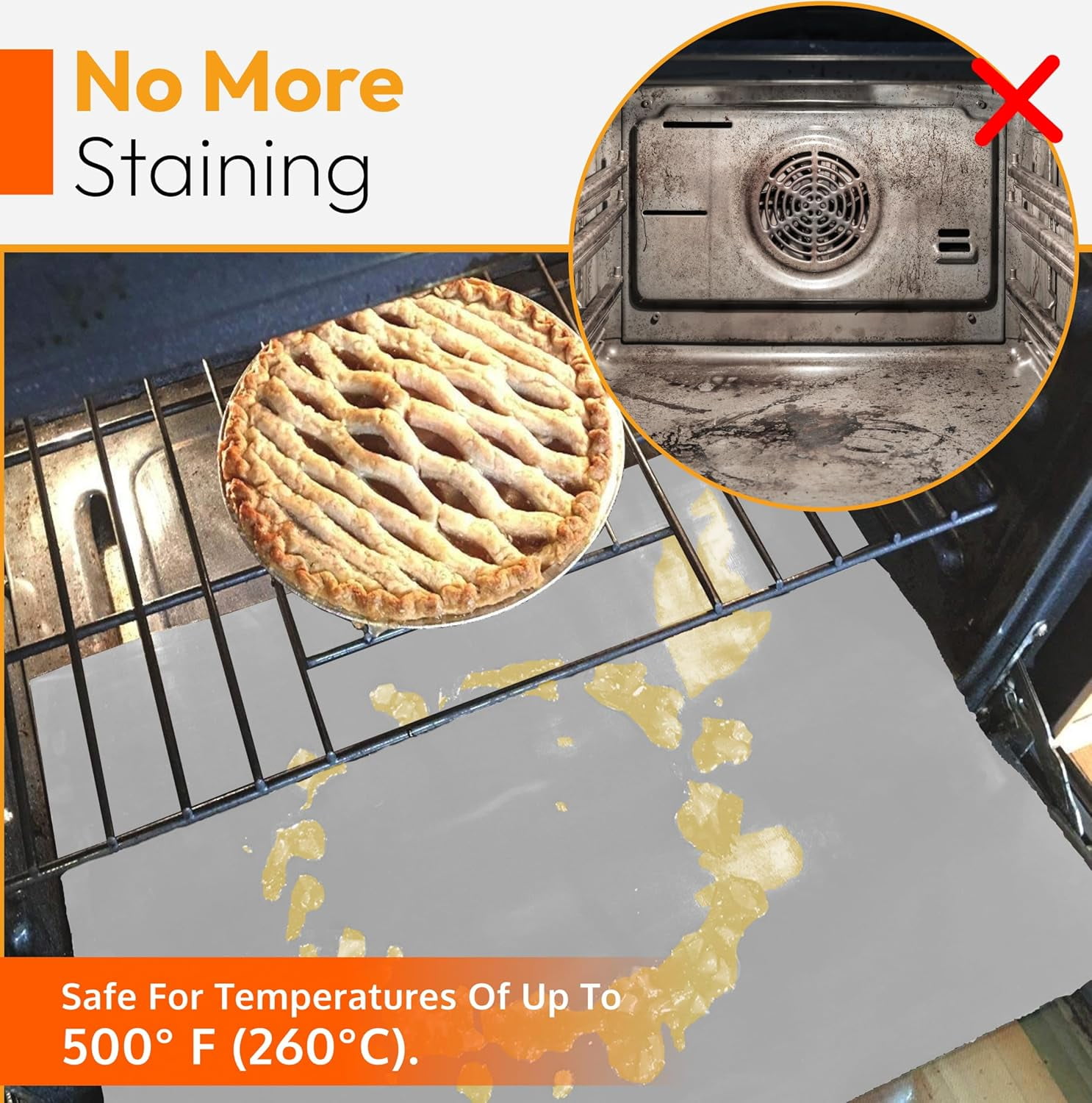 Oven Liners for Bottom of Oven, Silver 17" X 25" - Premium Large Thick Mats, Heavy Duty Liner for Bottom of Electric Range, Gas Range, Microwave, Etc. - Non Stick Teflon Mats (4-pack)