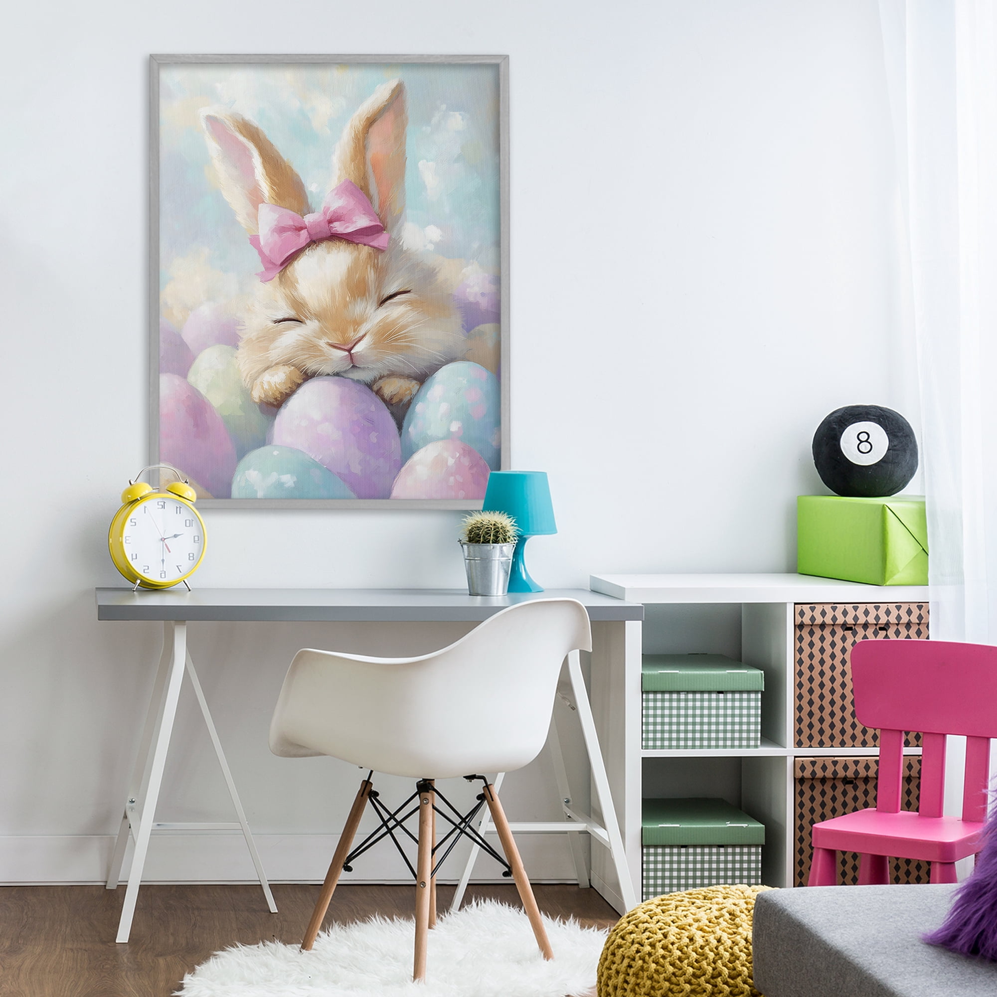 Stupell Industries Sleeping Easter Bunny with Eggs Gray Framed Giclee Art, design by The Prints Vibe