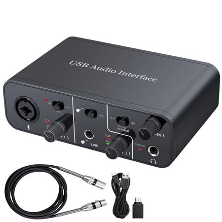 Proster USB Audio Interface (16Bit/48Khz) +48V Phantom Power Supply for Condenser Microphones Audio Record Real-time Monitoring