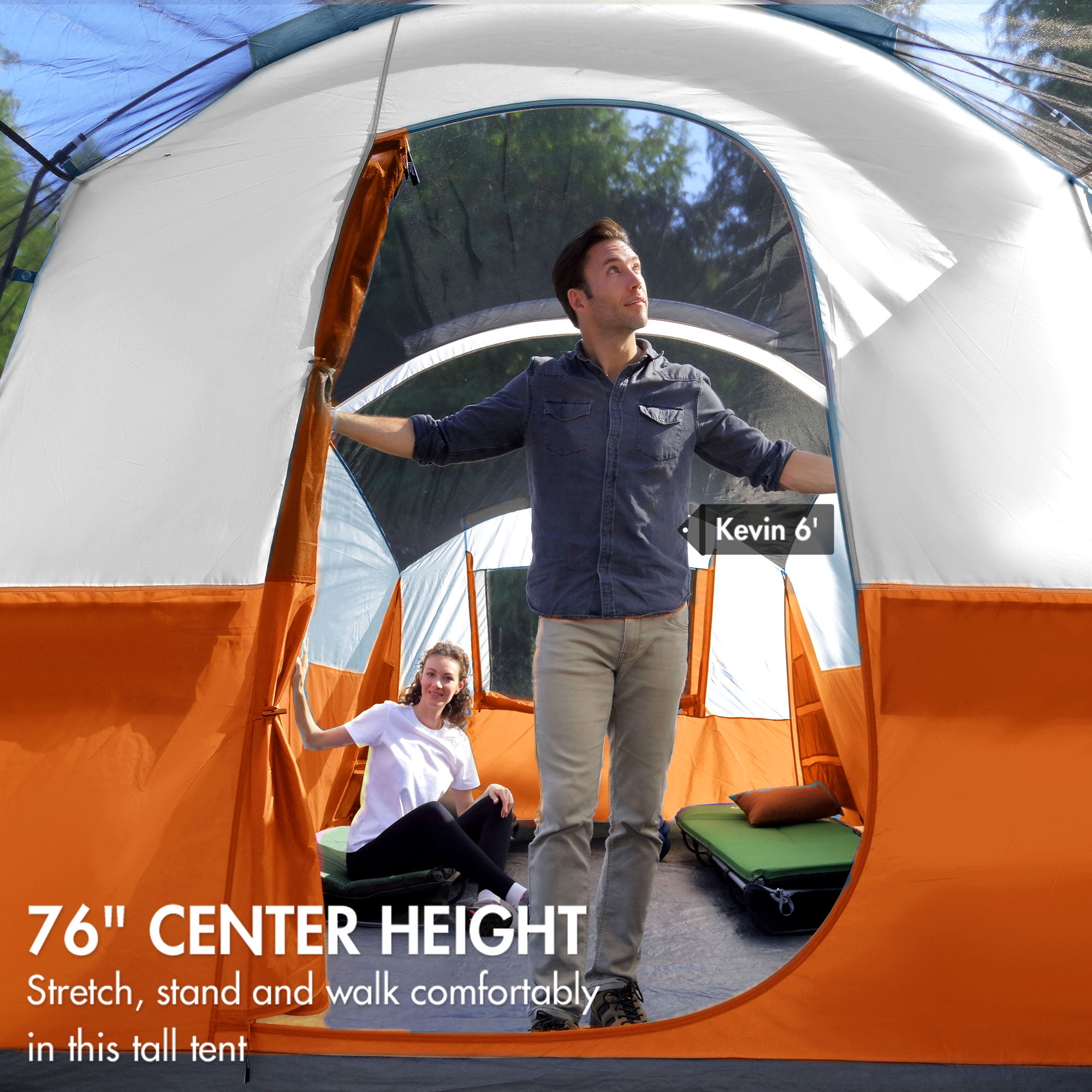 PORTAL 8 Person Family Camping Tent, Portable Cabin Tent with Rainfly and Screen Porch, 20ft * 8ft * 74in, Orange