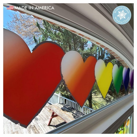 43" Rainbow Hearts Border Window Cling Decal Film, LGBTQ Home, Store and Office Decor. Double Sided, Reusable, Made in America.