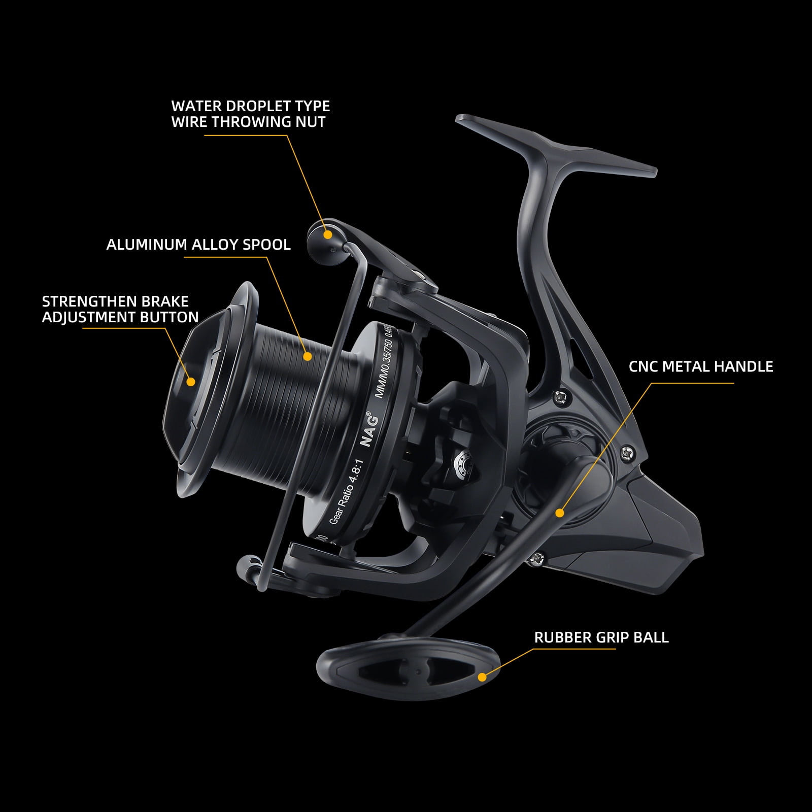 HAUT TON Black NGK14000 Spinning Reel 6+1BB Metal Surf Fishing Reels,4.8:1 Gear Ratio 55lbs Drag Heavy Long Casting Inshore Saltwater Monster Fish