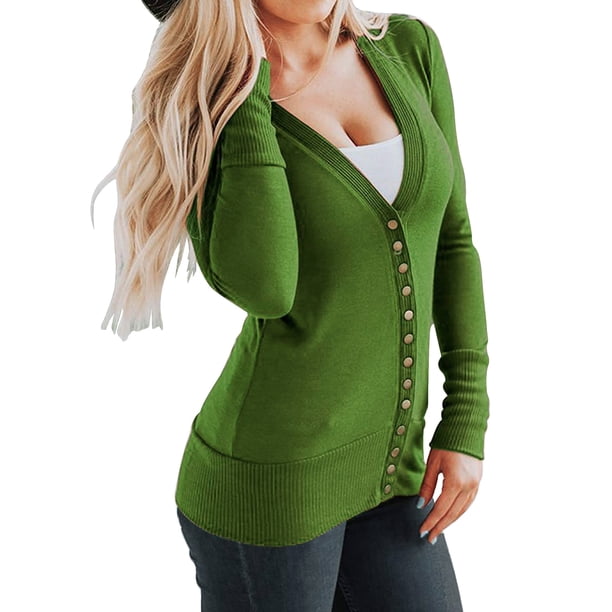 Sonducket Blusa con botones a presión para mujer, cárdigan con cuello en V abierto en la parte delantera, ropa informal, Tops Prendas para la parte del cuerpo Pasto verde M Sonducket AP003582-12