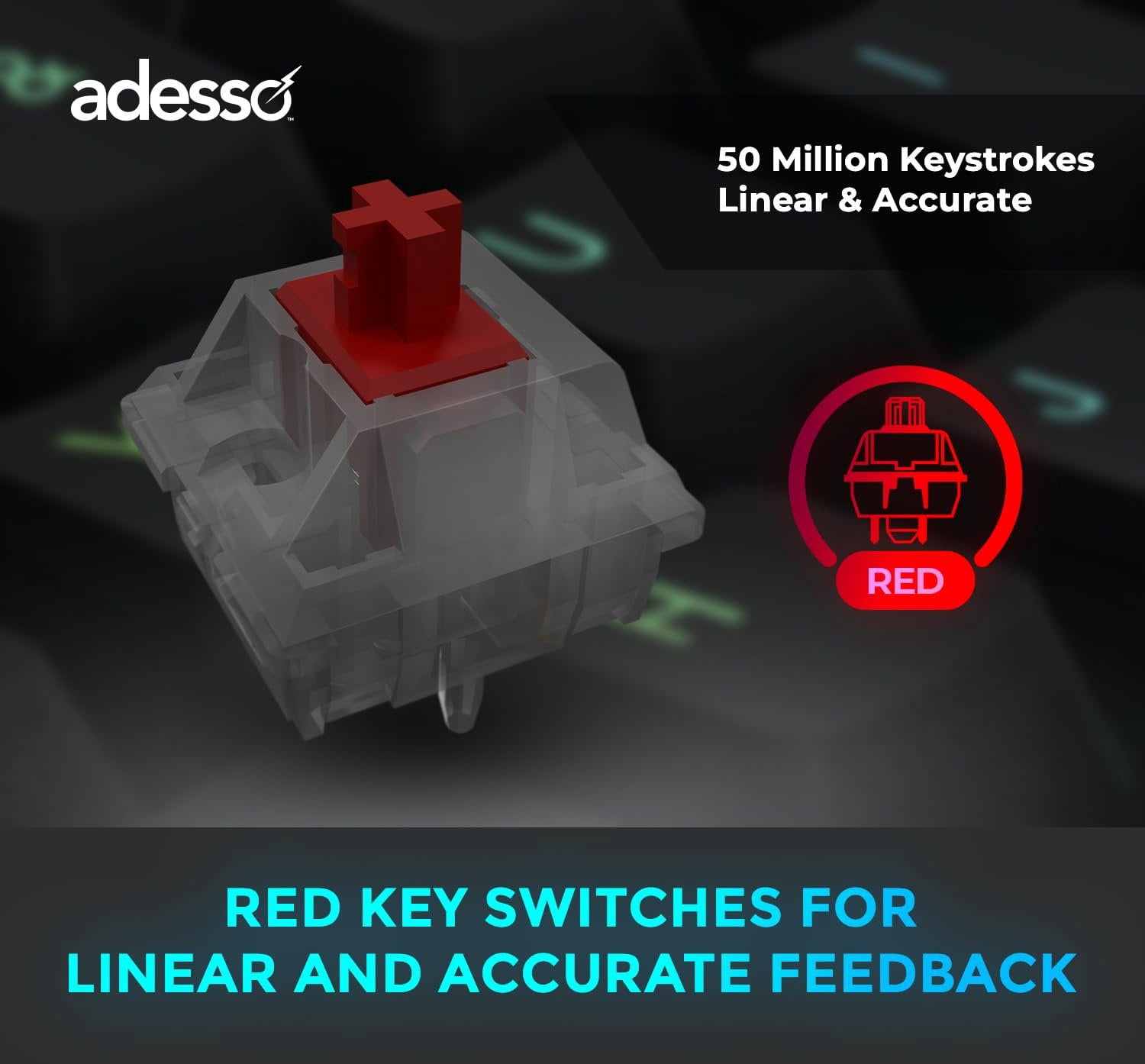 Adesso EasyTouch 130SB Wired Mechanical Keyboard with Red Switches, Built-in Smart Card Reader, Copilot AI Hotkey, 2X Large Print Keycaps, 104 Key Full Size for Windows PC