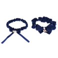 thumbnail image 3 of conjunto de liga de novia de encaje con lazo de raso y perlas Azul Sunnimix Liga nupcial del satén de la boda, 3 of 8