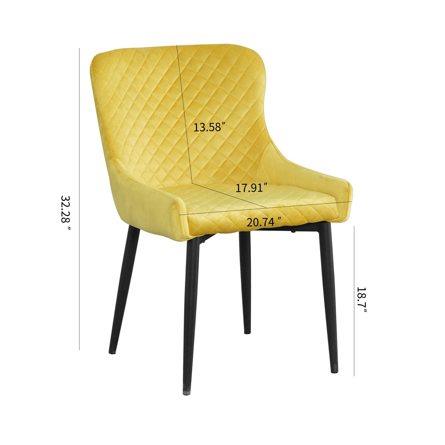 Kadyn Modern Dining Chair Set of 2, Upholstered Dining Side Chairs with Metal Tube Legs, Metal Dining Chair for Dining Room, Yellow