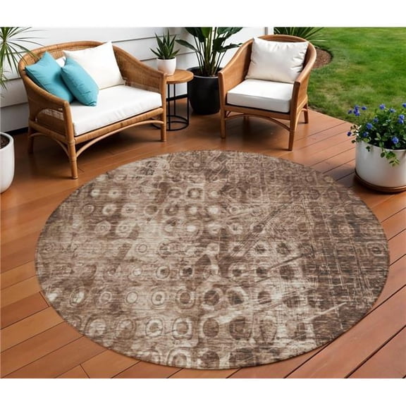 HomeRoots 576985 8 ft. Round Ikat Washable Indoor & Outdoor Area Rug, Chocolate
