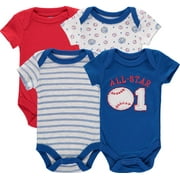 Bon Bebe Boys 0-9 Months All Star Short Sleeve Bodysuit, 4-Pack(Blue 6-9 Months)