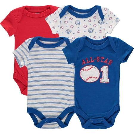 Bon Bebe Boys 0-9 Months All Star Short Sleeve Bodysuit, 4-Pack(Blue 3-6 Months)