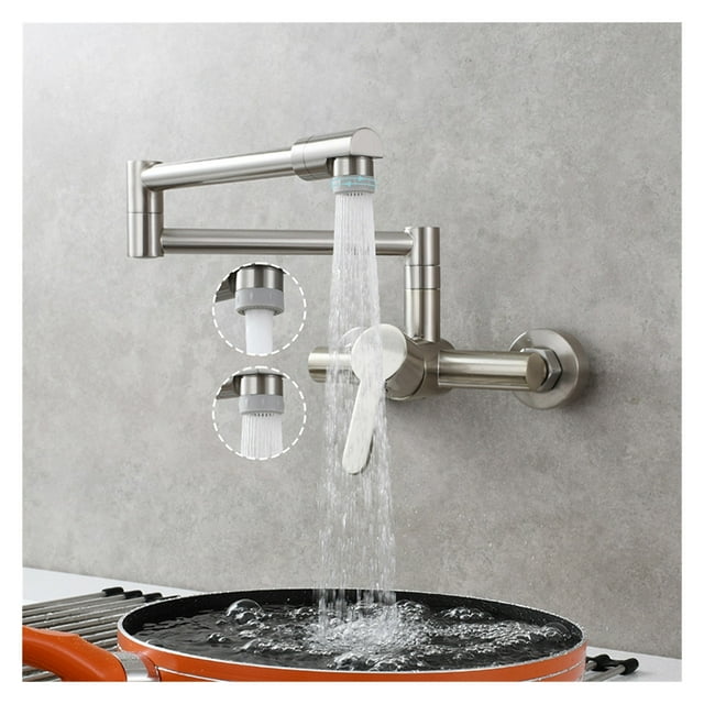 Brass Kitchen Folding Faucet Pot Filler Faucet Two Holes Wall Mount Faucet Hot And Cold Mixer Tap With Kitchen Sprayer ,bar Laundry RV Farmhouse