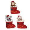 Fiesta Christmas Mouse, Monkey, Bear in Stockings 3pc 10.5" Plush Animals, Red