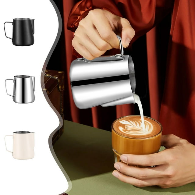 Vaidha Mousseur à Lait - Tasse Mousseur à Lait avec Collation des Grades Claire - Accessoires pour Machine à Cappuccino en Acier Inoxydable 304 - Carafe à Lait avec Poignée Isolée