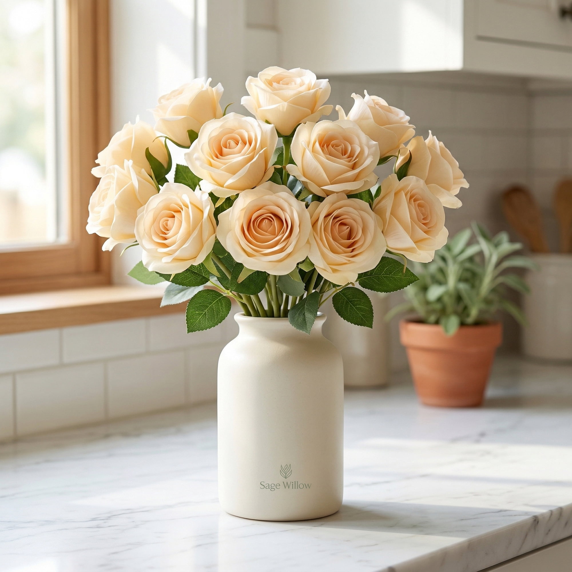 Unique Bargains 10Pcs Artificial Bulk Silk Rose Bouquet Champagne 9.4inch