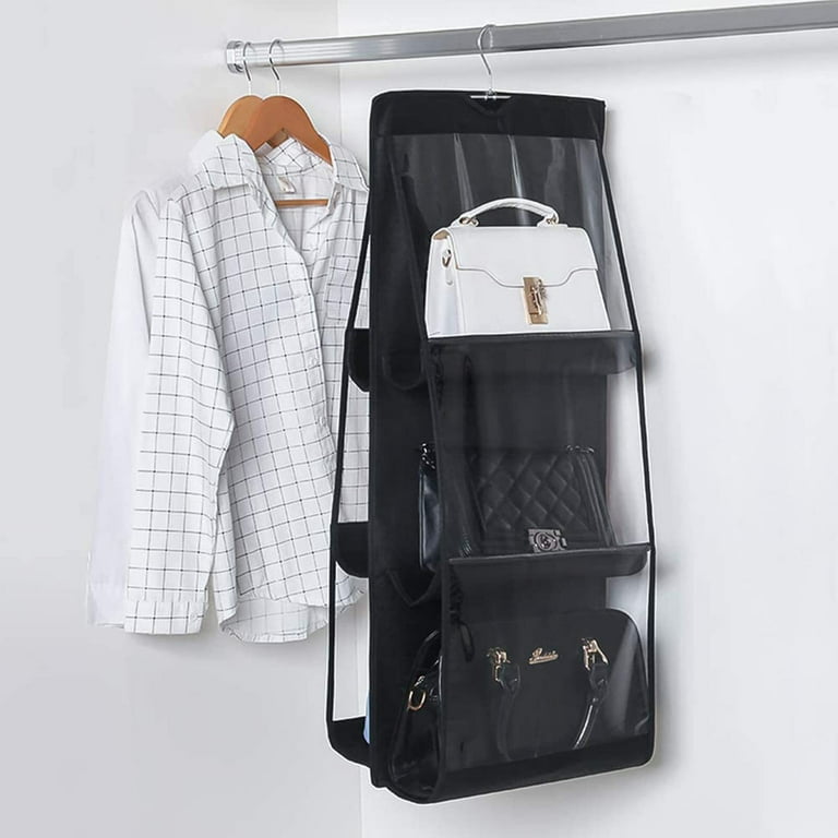 2 Pcs 6 Pockets Hanging Purse Handbag Organizer Clear Hanging Shelf Bag  Collection Storage Holder Purse Bag Wardrobe Closet 