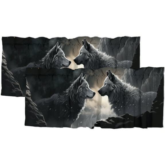 Wolf Curtains Valances for Home Decor Rustic Dark Trees Gothic Wildlife Animal Scenery Woodland Window Treatment Valance Curtains for Bathroom 54 by 18 in, 2 Panel