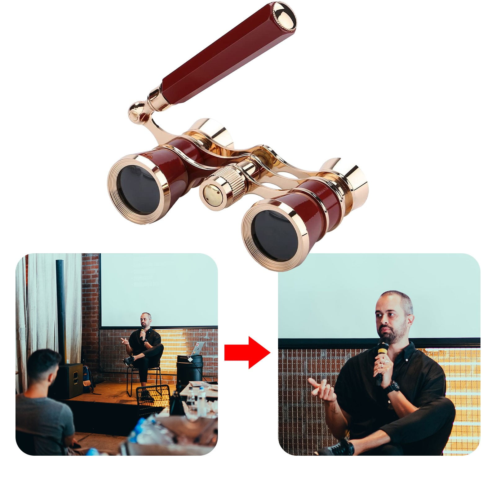 CxhicLuv 3X25 Opera Glasses 4.3×2.5×1.2 Inch, Foldable Handle, Portable, Theater Binoculars – Ideal for Concerts, Musicals, Perfect for Theater Lovers, Enthusiasts, Red