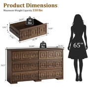 Laintene Farmhouse Dressers for Bedroom, 54 Wide 6 Drawer Dresser with Carved Panel Design, Large Storage Chest of Drawers for Bedroom, Living Room, Walnut
