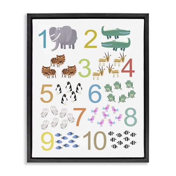 Kid's Counting Animals Black Framed Floater Canvas Wall Art, design by Carla Daly