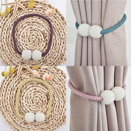 - 1 Pair Pearl Beads Round Curtains Tieback Magnet Buckle Strap Magnetic Curtain Holder