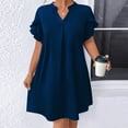 thumbnail image 6 of Stamzod Summer Dresses for Women Solid Color V-Neck Casual Dress Ruched Short Sleeve Dresses for Women Plus Size Beach Vacation Clothes Navy XL, 6 of 7