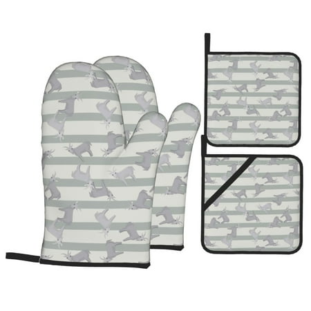 

Oven Mitts and Pot Holders Sets 4 pcs Striped Simple Cartoon Cute Goat Non-Slip Oven Gloves Potholders Soft Quilted Lining Heat Resistant Gloves Hot Pads for Kitchen Cooking Baking