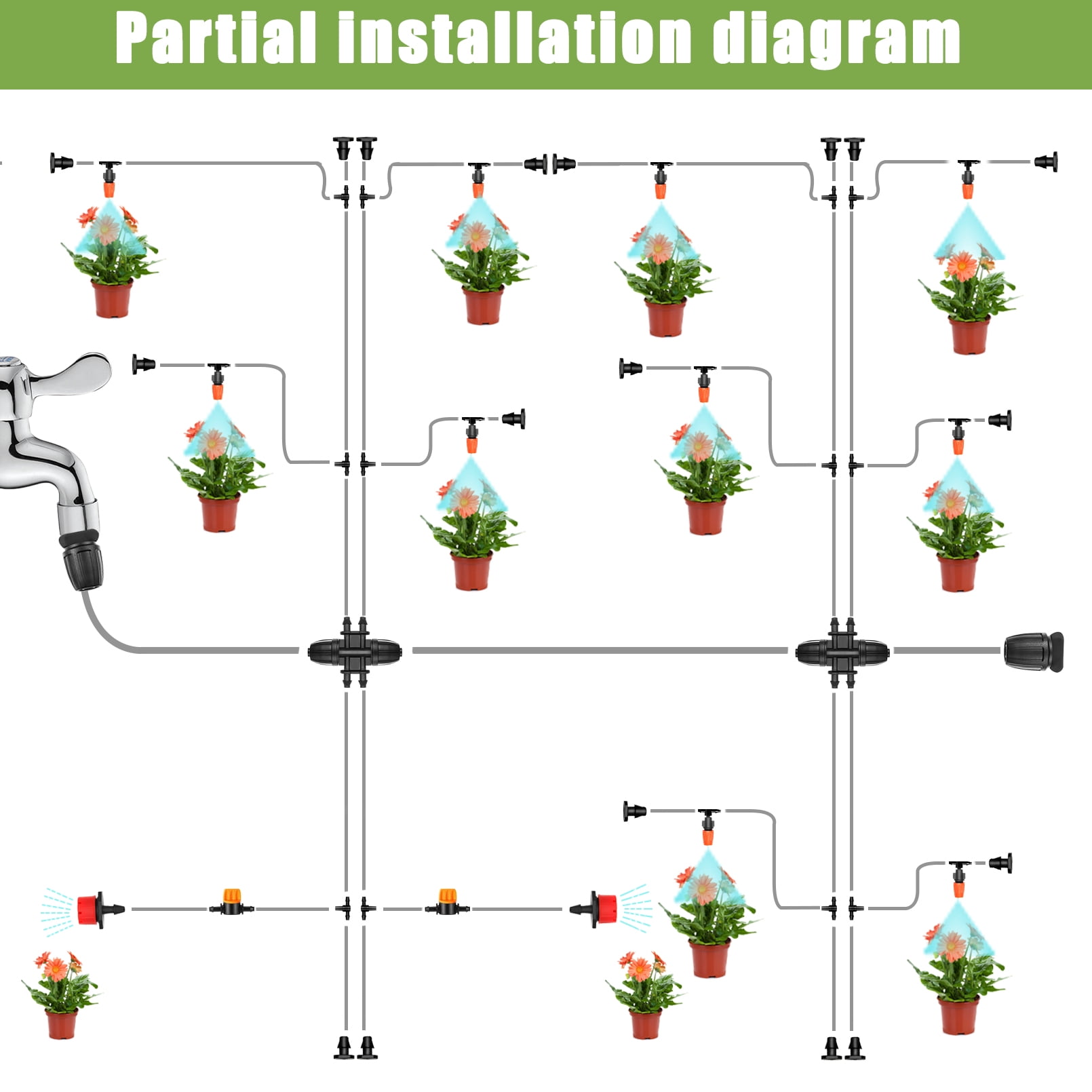 HXXF Drip Irrigation Kit, 132FT/40M+33FT/10M Drip Irrigation Hose+197PCS Garden Drip Irrigation System, Automatic Irrigation Equipment for Garden Greenhouse, Flower Bed,Patio,Lawn