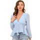 thumbnail image 1 of Top de gasa transparente Allegra K con mangas largas y cuello en V profundo Azul claro S, 1 of 6