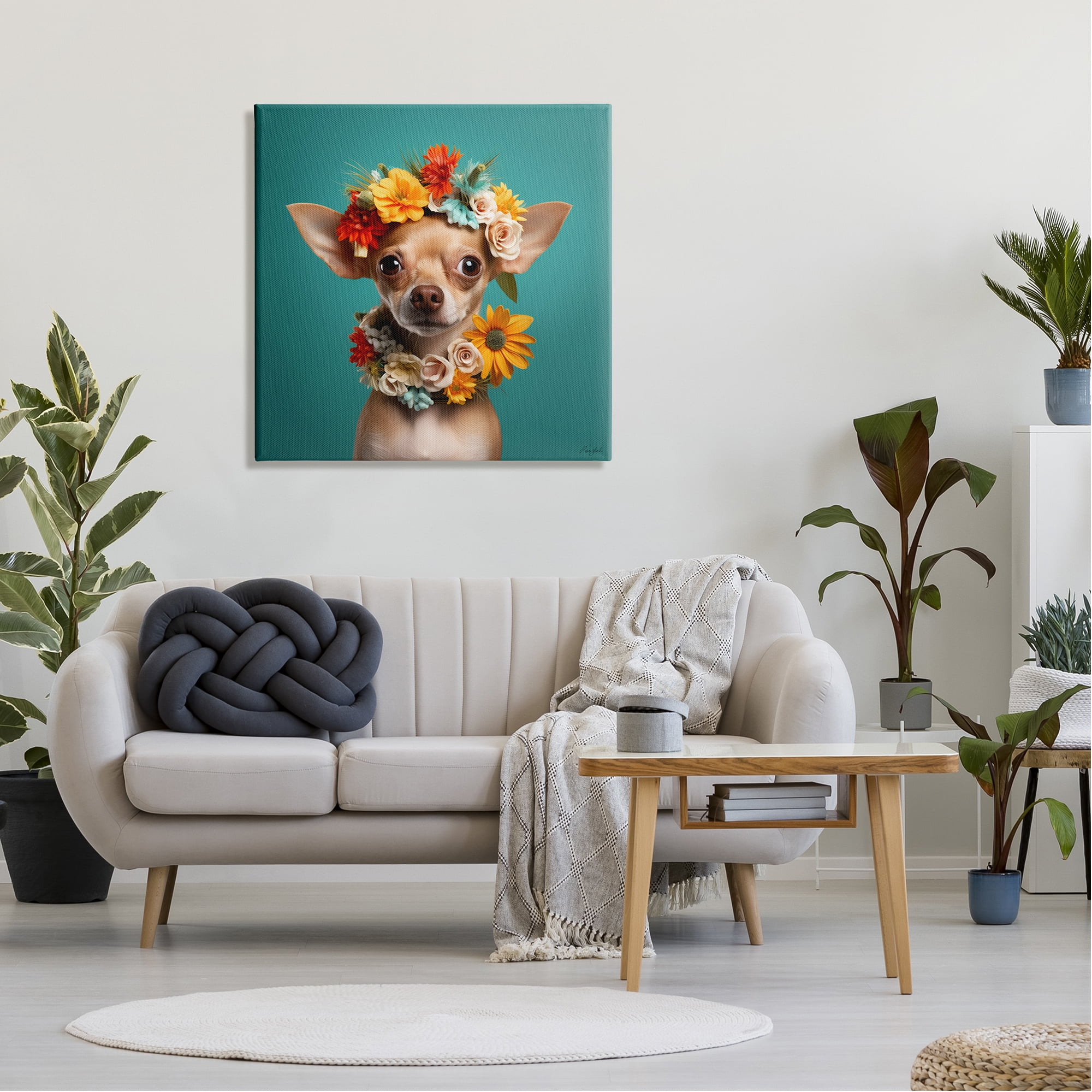 Stupell Industries Floral Chihuahua Portrait Animals & Insects Painting Gallery Wrapped Canvas Art Print Wall Art, 30 x 30