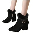thumbnail image 4 of RUIYANQI Women's Faux Fur Trim Ankle Boots Block Heel Side Zipper Rhinestone Decorated Booties Winter Fashion Footwear Dressy Party Shoes Black Women Sandal, 4 of 6