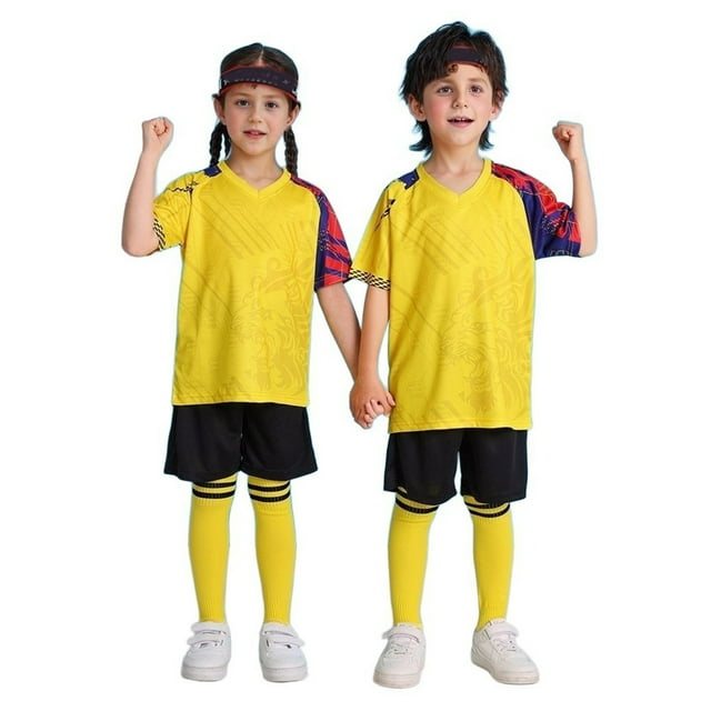 NINGMENG Ensemble de Vêtements pour Filles Tout-Petits Été Imprimé Color Block Col Rond Manches Courtes T-Shirt Shorts en Maille Deux Pièces Sports Vacances, Jaune, 4-5 Ans