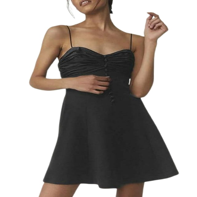 Robe Formelle pour Femme Été Couleur Unie Sans Manches Ligne A à Bretelles Spaghetti Robe Évasée Tenue de Fête Blanc G