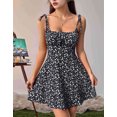 thumbnail image 4 of Robe Boho Florale pour Femmes, Combishort à Bretelles Spaghetti, Robe Smockée Noire P, 4 of 8