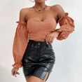 thumbnail image 2 of Camiseta sin tirantes con hombros descubiertos y mangas abullonadas para mujer, top sexy ajustado de manga larga recortado para una silueta más delgada y suave, 2 of 4