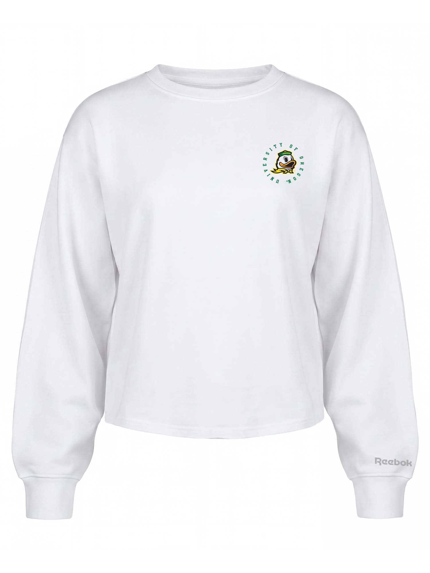 Oregon Ducks Reebok Womens White Heavyweight Cotton Long Sleeve Pullover