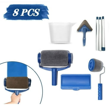 Paint Roller Brush Kit 8PCS/Set Wall Printing Brush kit With Paint Runner Pro Brush, Wall Printing Brush, 3 Telescopic Poles, Handle Flocked Edger Painting Walls And Ceilings For Home Office Room