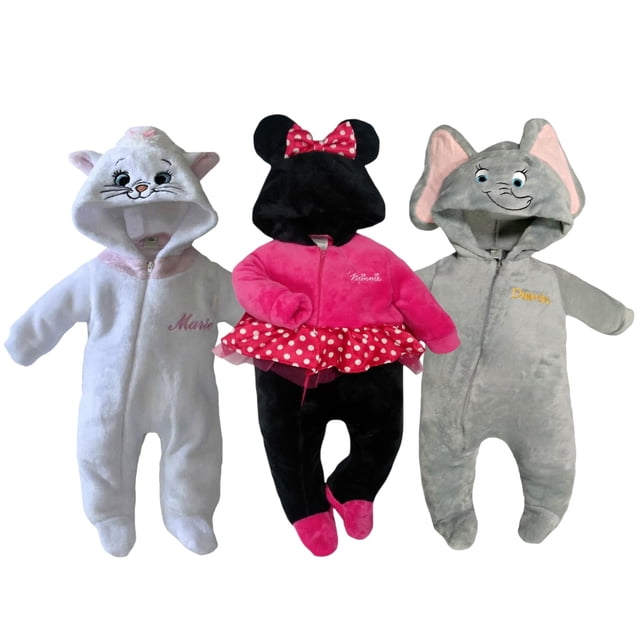 Kit 3 Mamelucos con Gorro Bordado Disney Marie, Minnie Fiusha, Dumbo Disney KitB374