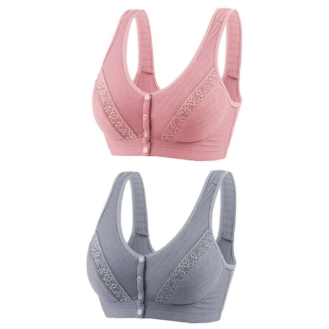 Bigersell No Show Bras for Women 2pc Front Snap Closure V-Neck Wire-Free Bra Support Sports Bras Plus Size T-Shirt Bra Style R-142 Basic Bra Strap Nylon Convertible Everyday Bras Underwear Pink XL