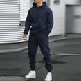 thumbnail image 2 of dGslk Men's Casual Sports Solid Color Hooded Sweatshirt Pullover, Long Sleeved Pants Set Navy 2XL, 2 of 2