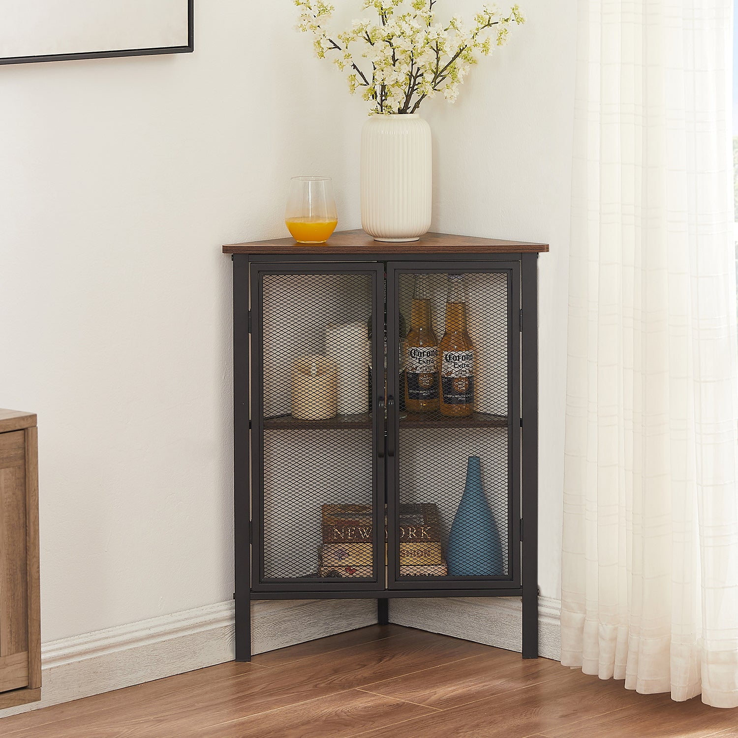 VECELO Corner Storage with Dual Door, Wood Floor Standing
