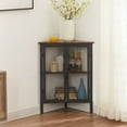thumbnail image 2 of VECELO Set of 2 Corner Storage Cabinet with Dual Door, Wood Floor Standing Triangle Storage Organizer with 3-tier Shelves, Brown, 2 of 11