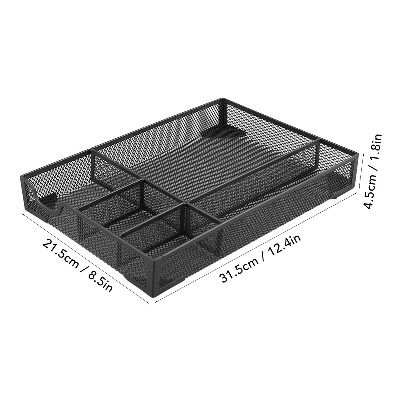 NFTIGB Metal Mesh Drawer Organizer Tray 5 Grids Multipurpose Stable Prevent Slip Desk Organizer Storage Basket Black for Office Stationery and Accessories (13 inches / 33 cm)