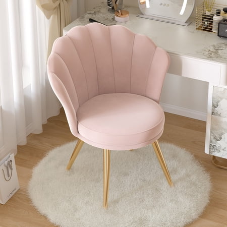 Hawsaiy Modern Velvet Accent Chair Set of 2 with Gold Metal Legs,Upholstered Vanity Chair for Bedroom, Makeup Room, or Living Room, Pink