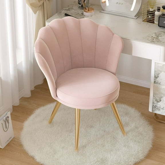 Hawsaiy Modern Velvet Accent Chair with Gold Metal Legs,Upholstered Vanity Chair for Bedroom, Makeup Room, or Living Room, Pink