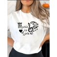 thumbnail image 1 of Women's Casual Music & Love Graphic Tee - Short Sleeve, Round Neck, Polyester Blend, Comfortable Summer Top for Casual Attire, 1 of 6