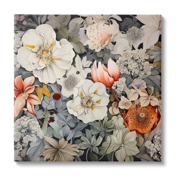 Stupell Industries Vintage Blossom Pattern Botanical & Floral Painting Gallery Wrapped Canvas Art Print Wall Art, 30 x 30