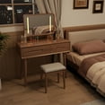 thumbnail image 4 of Solid Wood Vanity Desk with Mirror and Lights, Adjustable Height and Brightness, Makeup Vanity with 3 Drawers, Dressing Table for Bedroom, Living Room, Walnut, 4 of 10