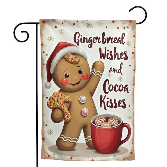 Christmas Gingerbread Polyester Garden Flag 12.5x18 Inch - Double-Sided Peppermint Holly Outdoor Xmas Yard Decor