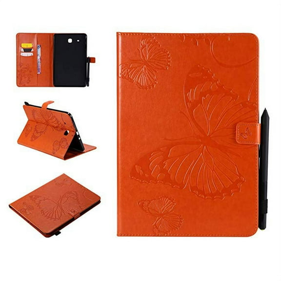 Galaxy Tab E 9.6" (SM-T560/T561) Case, Allytech Embossed with Butterfly Series Folio Stand Wallet Case with Cards/Cash Holder for Samsung Galaxy Tab E 9.6-inch (NOT for SM-T560NU), Orange